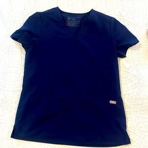 Blue small figs scrub top. Worn few times. Like new